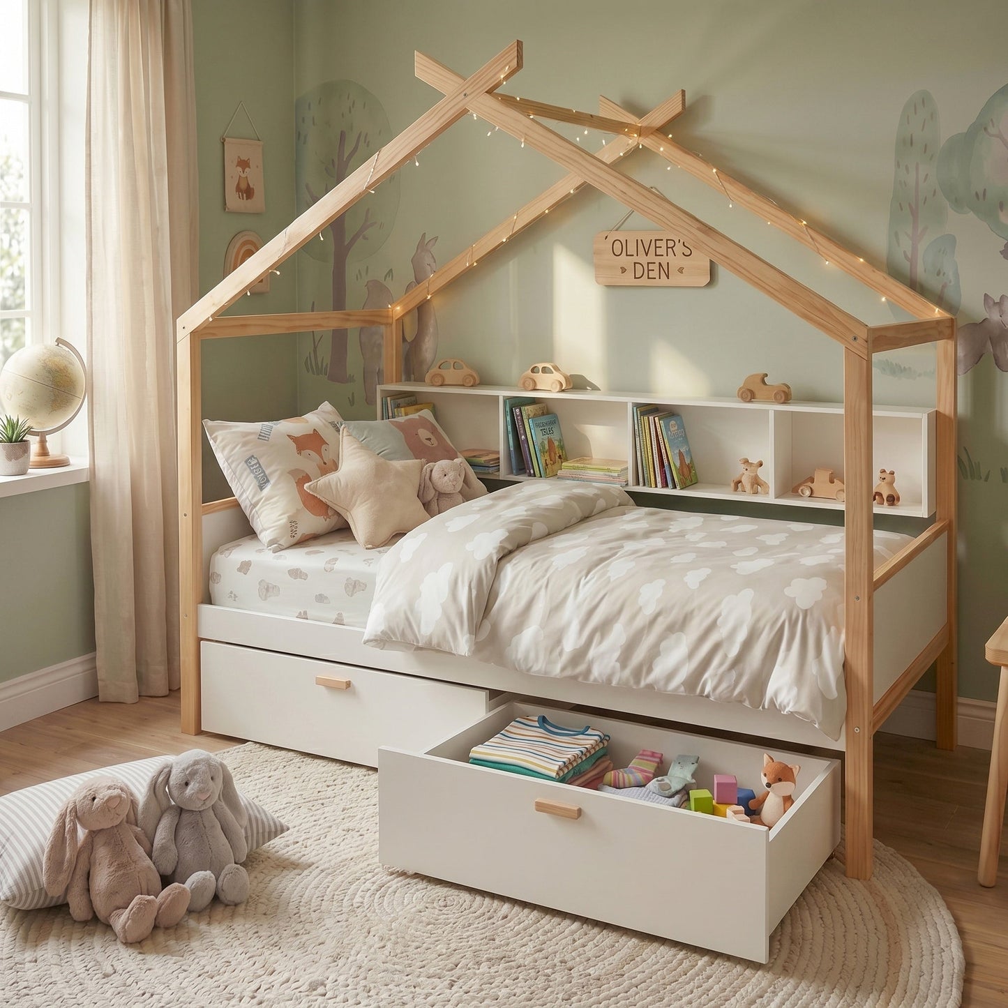 White Full Size Wooden House Bed