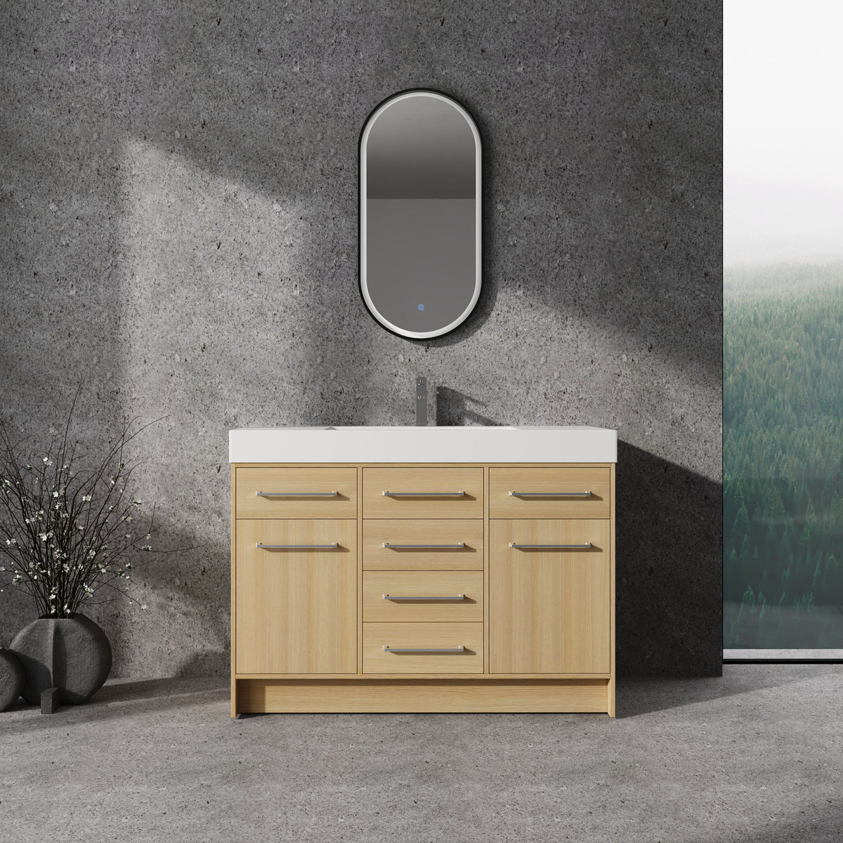48" Freestanding Bathroom Vanity with Resin Sink, 2 Soft Closing Door & 6 Soft Closing Drawer