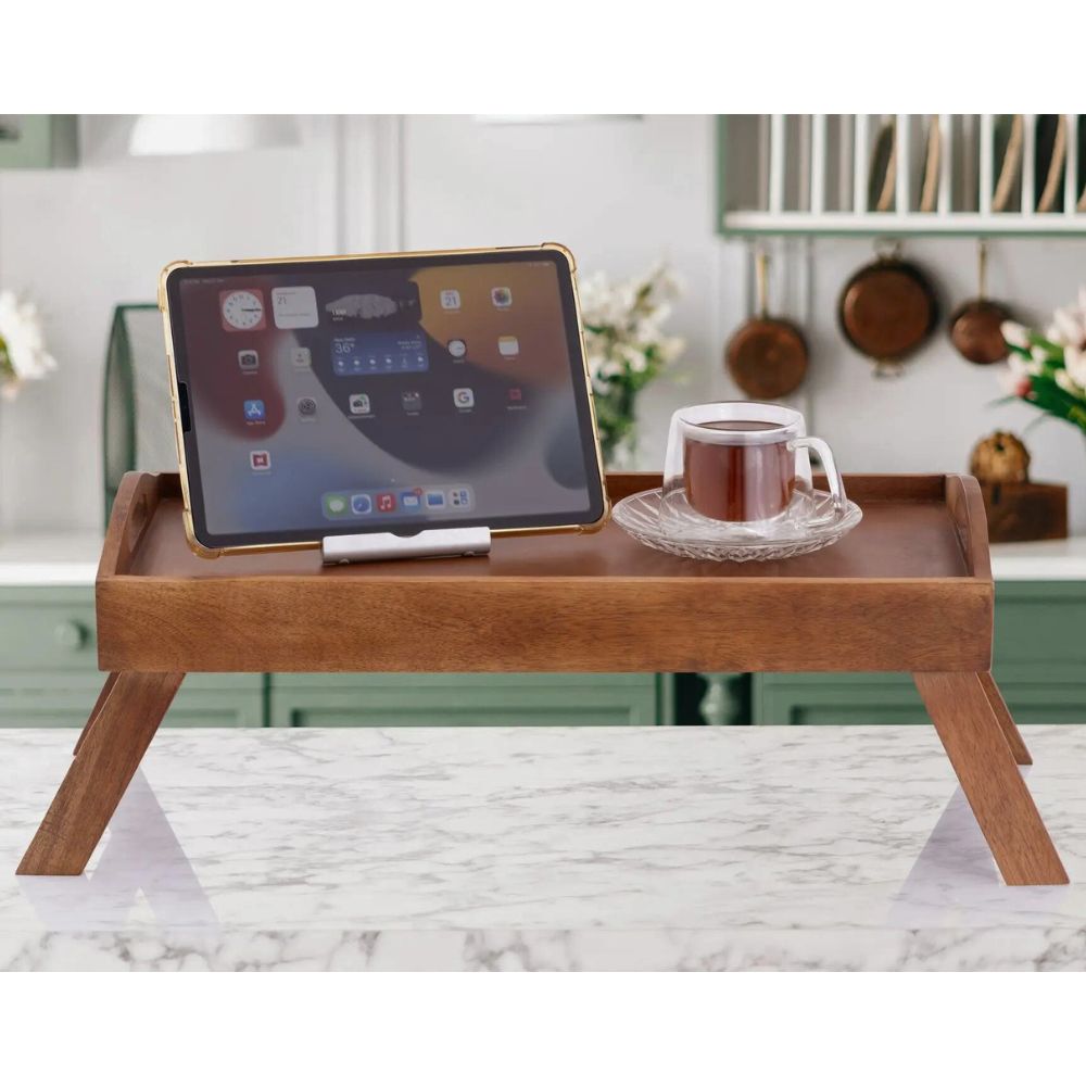 Mango Wood Bed Serving Tray with Folding Legs