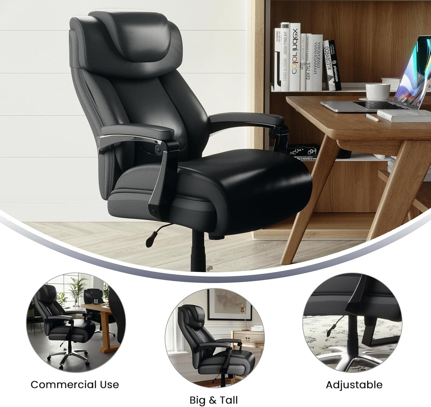 High-Back Headrest Ergonomic Office Chair Black LeatherSoft