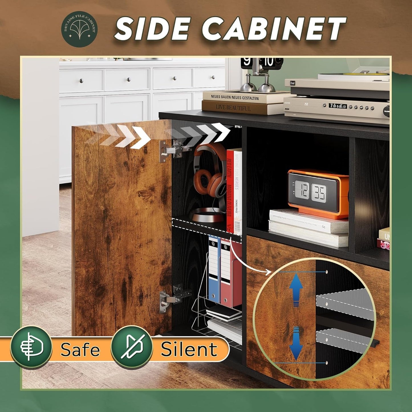 Locking Lateral File Cabinet With Printer Stand System