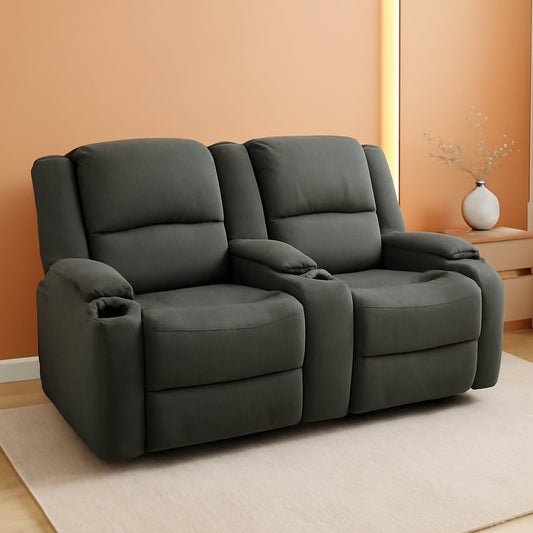 Powered Double Wall Hugger Recliner Sofa 67in Fossil Cloth
