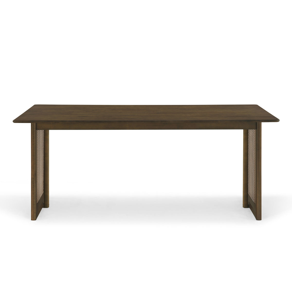 Walnut-Colored Rubber Wood Dining Set with Plastic Rattan – 1 Table + 2 Benches