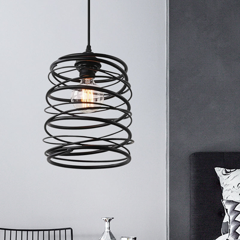 Amy Modern Black Pendant - Industrial Swirl Design