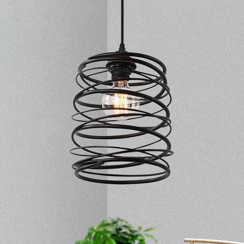 Amy Modern Black Pendant - Industrial Swirl Design