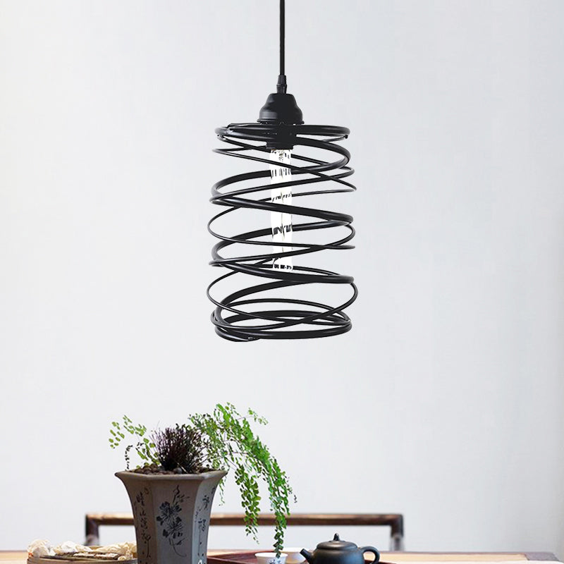 Amy Modern Black Pendant - Industrial Swirl Design
