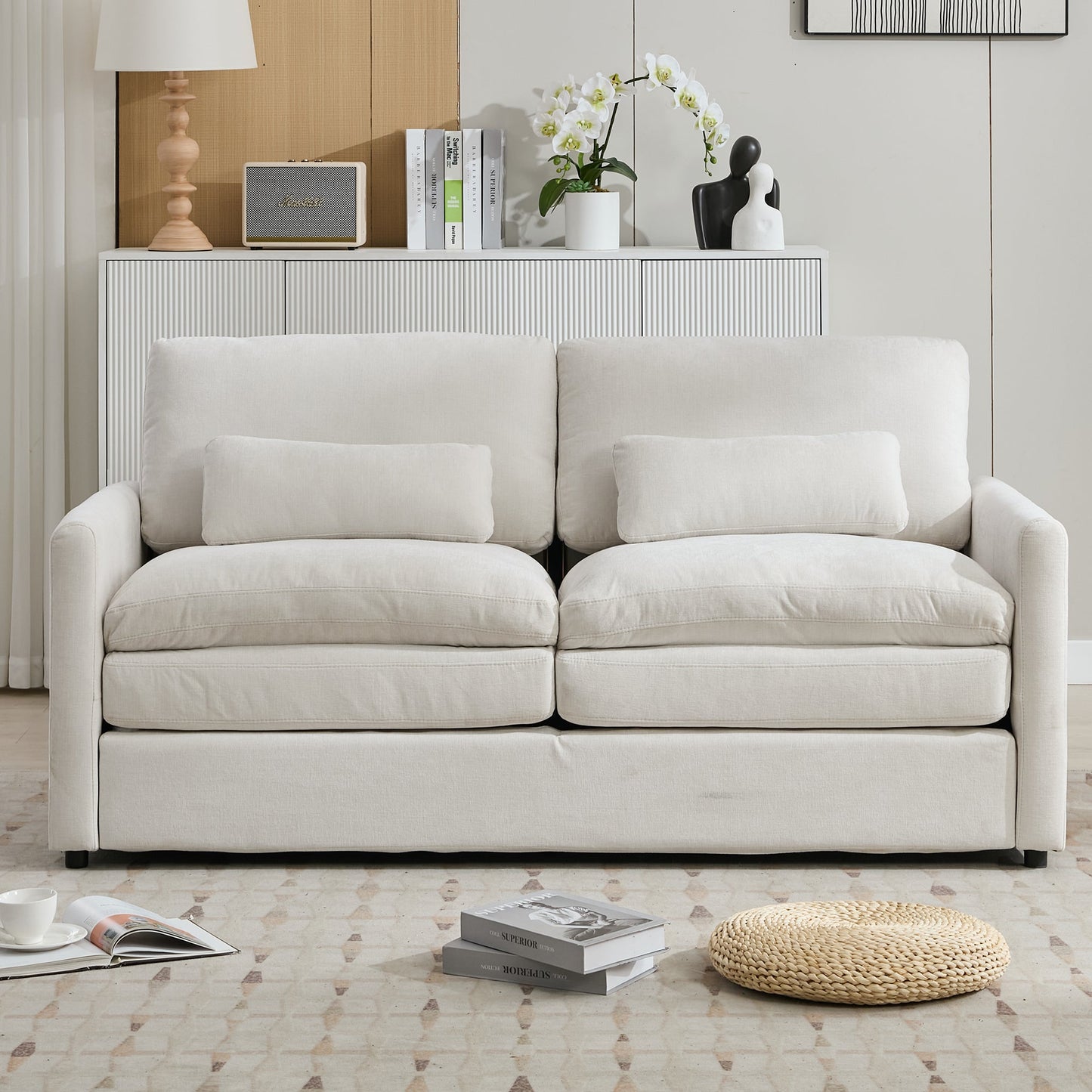 68.1' Cozy Upholstered Loveseat Sofa Oversized Comfy Comfy Cloud Sofa Double Cushion Loveseat Sofa Plush Cushion Sofa Couch for Living Room, Beige