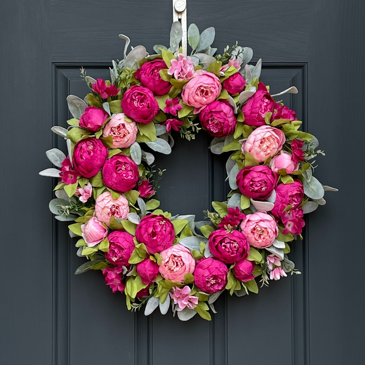 Spring + Summer Pink Peony & Lambs Ear Wreath