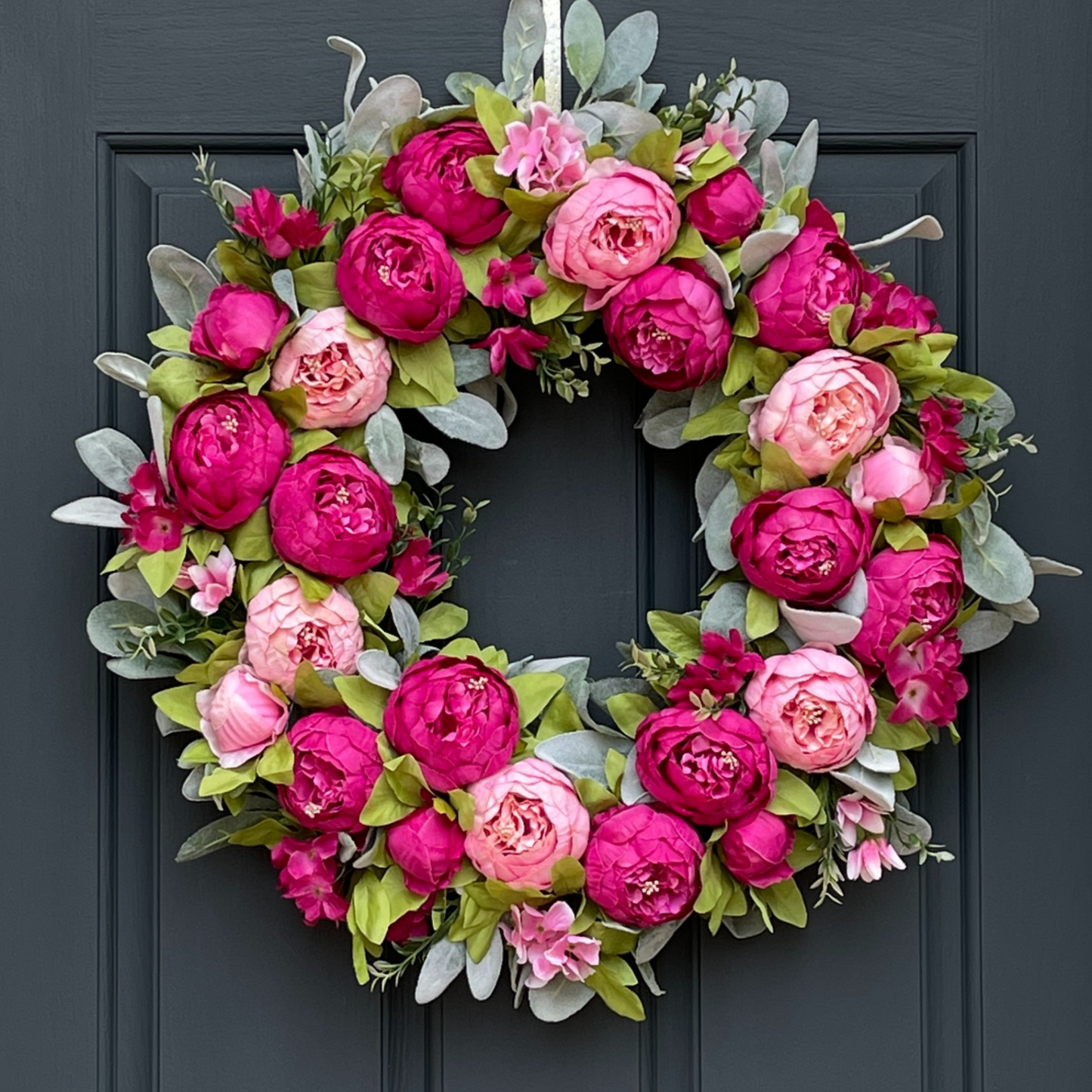 Spring + Summer Pink Peony & Lambs Ear Wreath