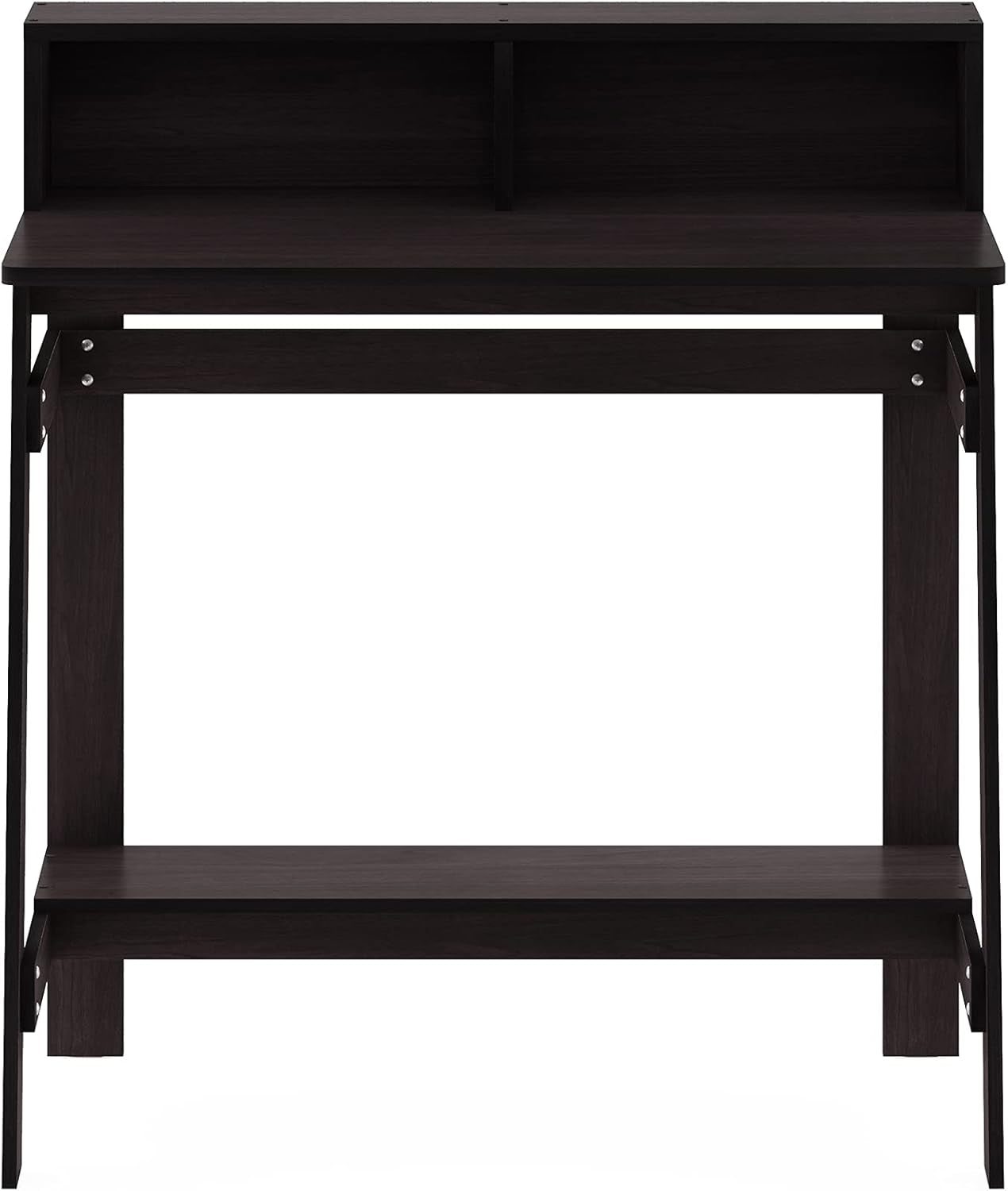 A Frame Computer Desk With Hutch In Dark Walnut Finish