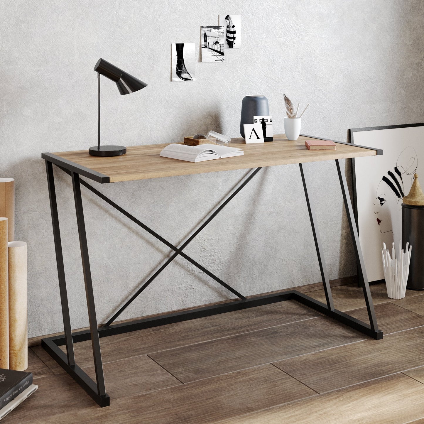 Anemon 47'' Wide Computer Desk with Crossbar Metal Frame