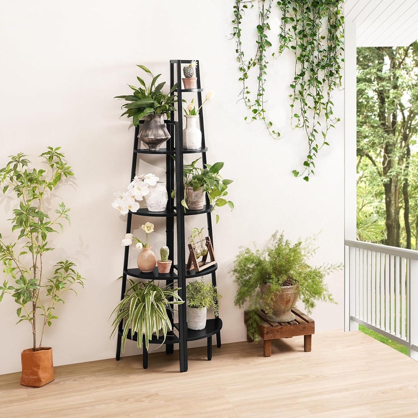 4 Tier Corner Shelf With Metal Frame Tall Bookcase