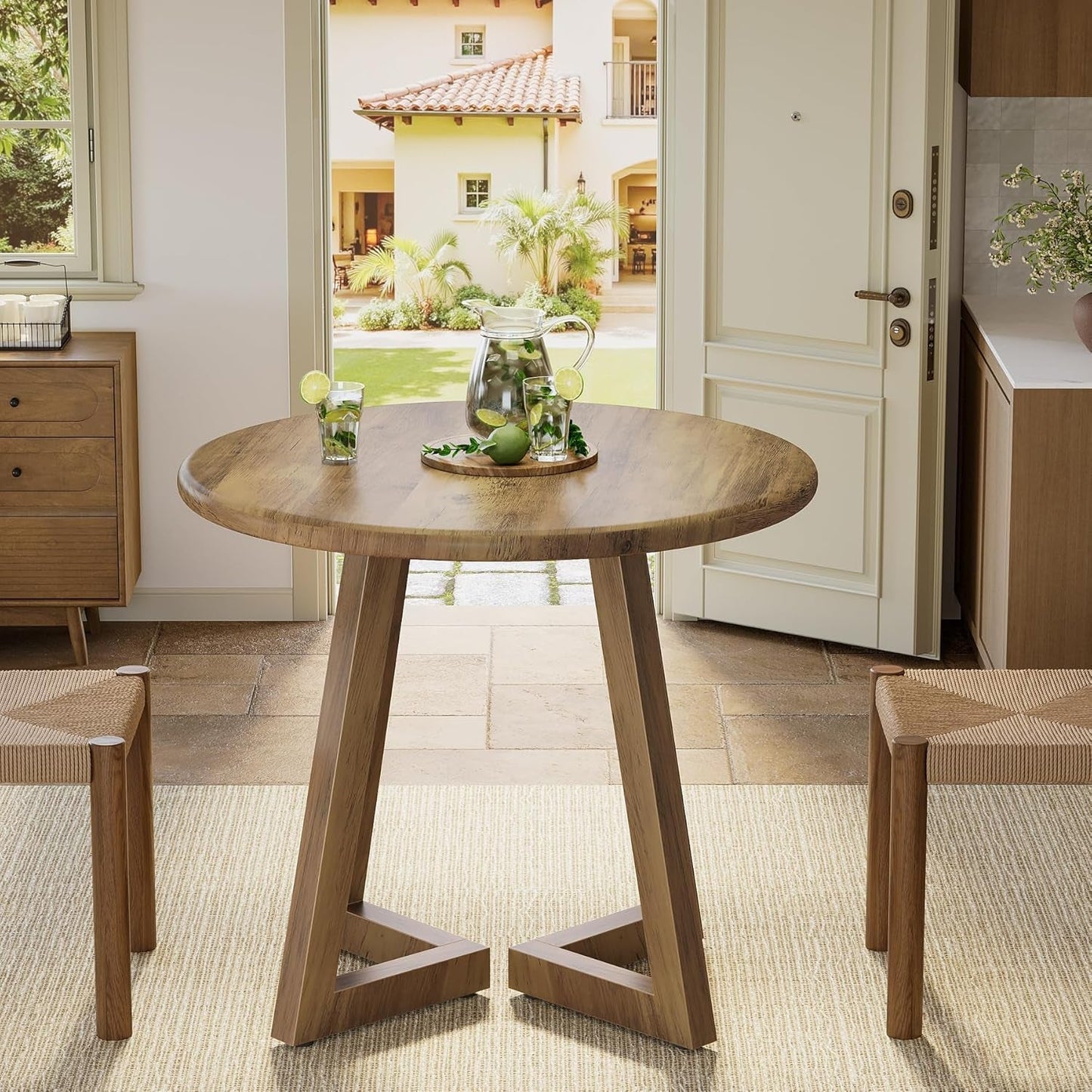 Brown Round Dining Table 31.5 Inch For 2 To 4 People