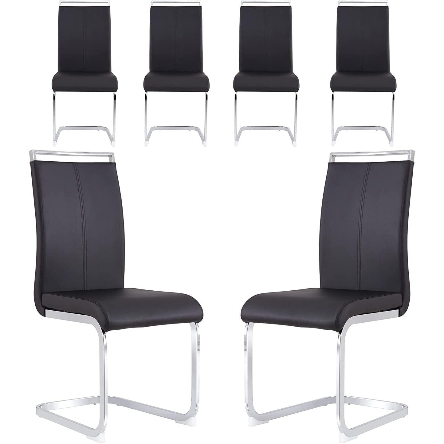 6 Piece Black PU Leather Dining Chairs With Metal Legs