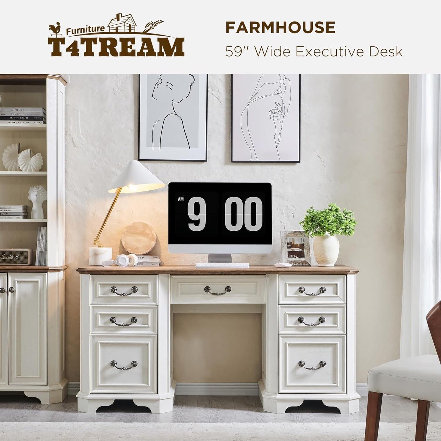 59 Victorian Farmhouse Executive Desk Antique White