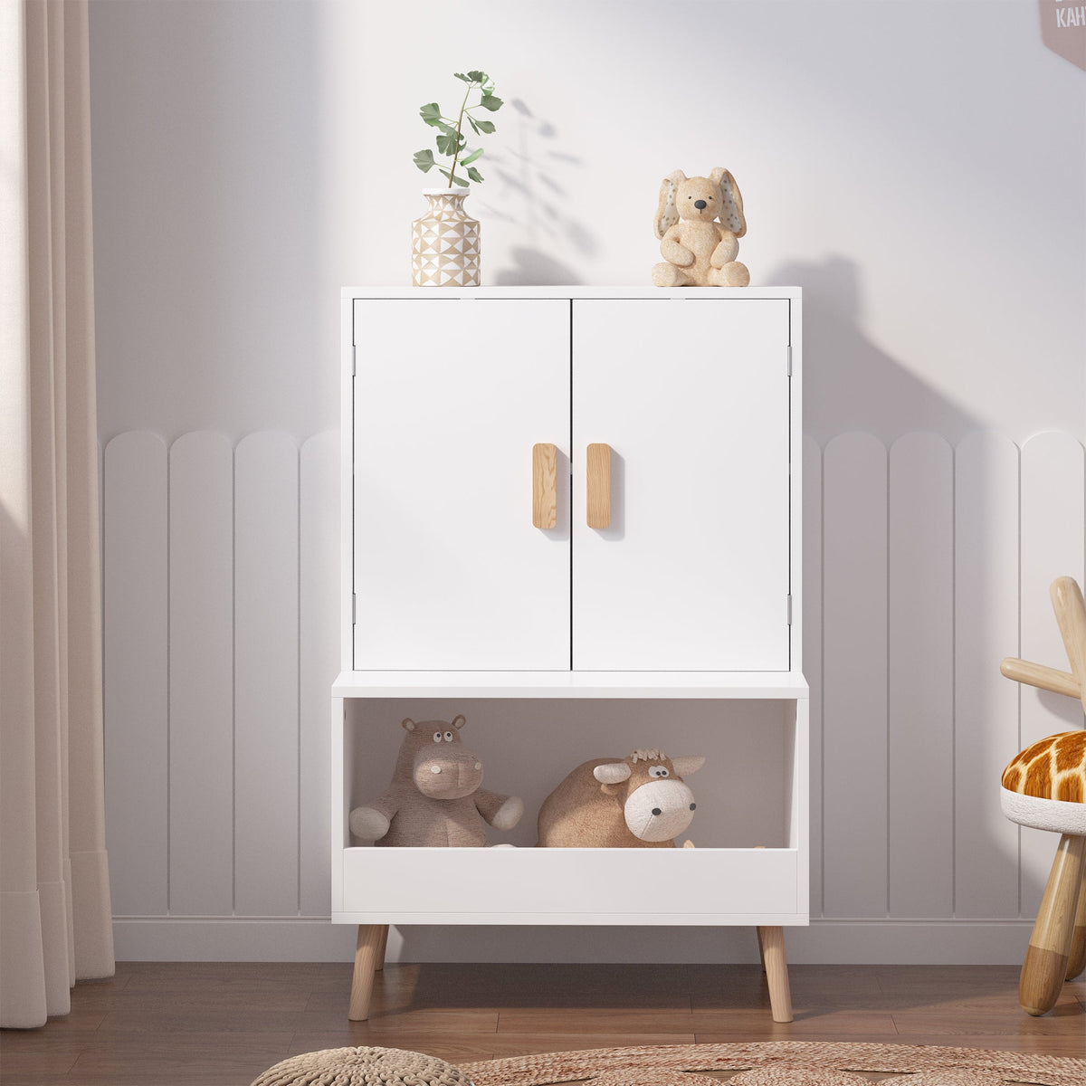 Kids Toy Storage Cabinet with Doors and Open Shelf