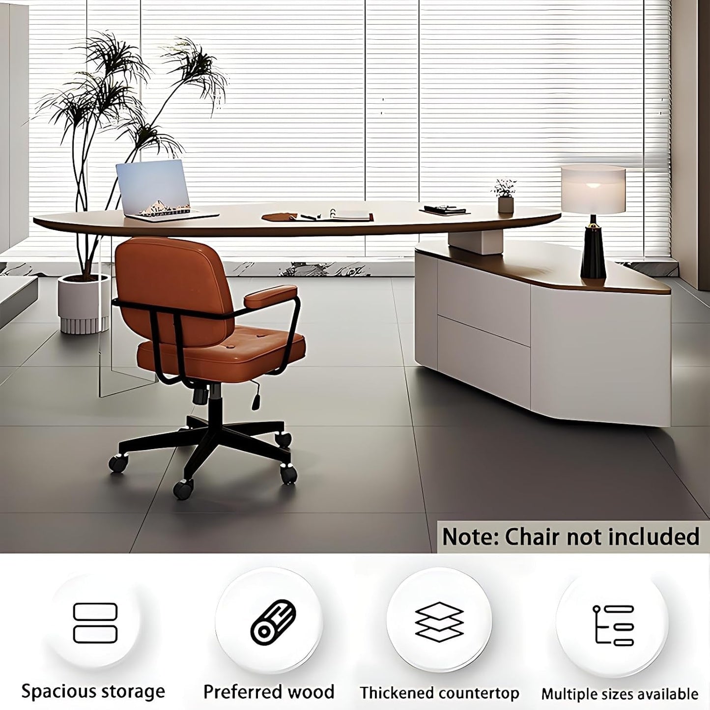 Solid Wood L Shape Desk With Integrated Side Cabinet 56 In