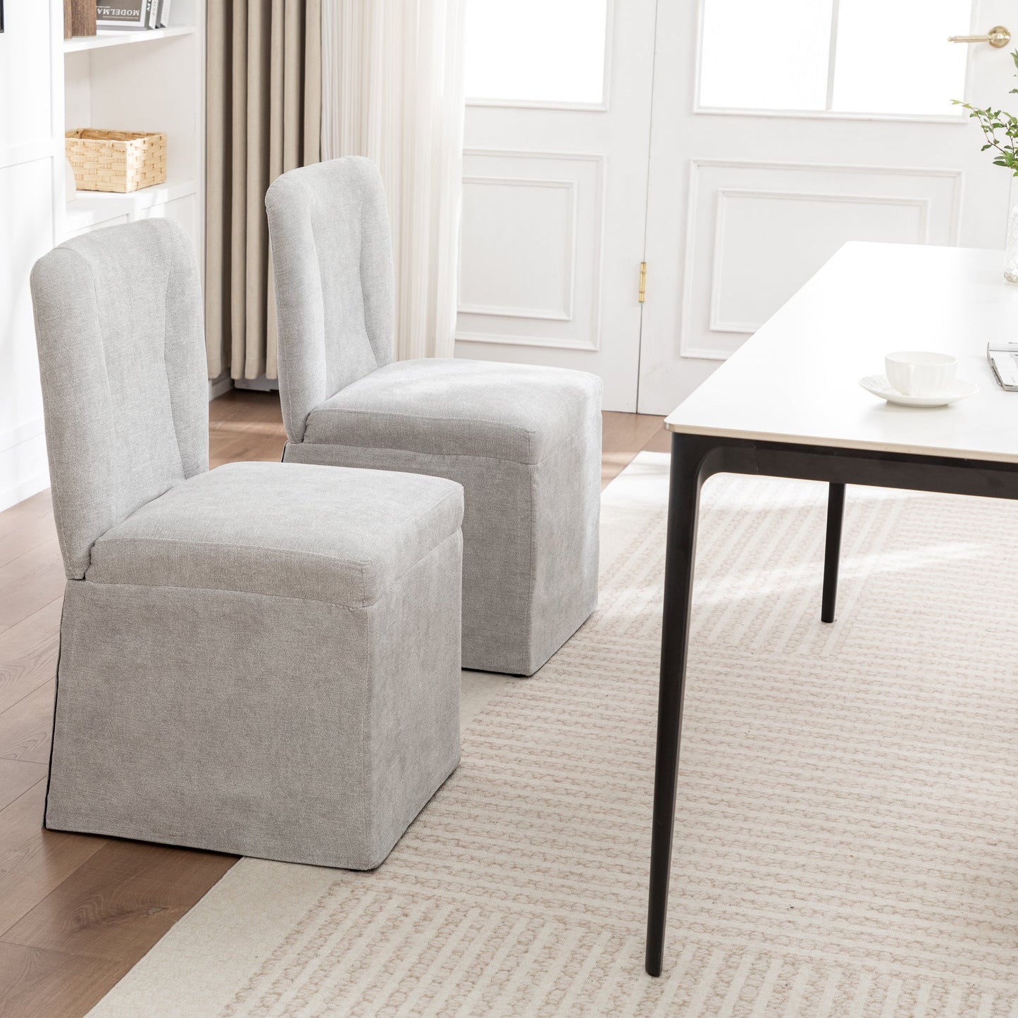 Linen Dining Chairs - Set of 2 Modern Fabric Side Chairs
