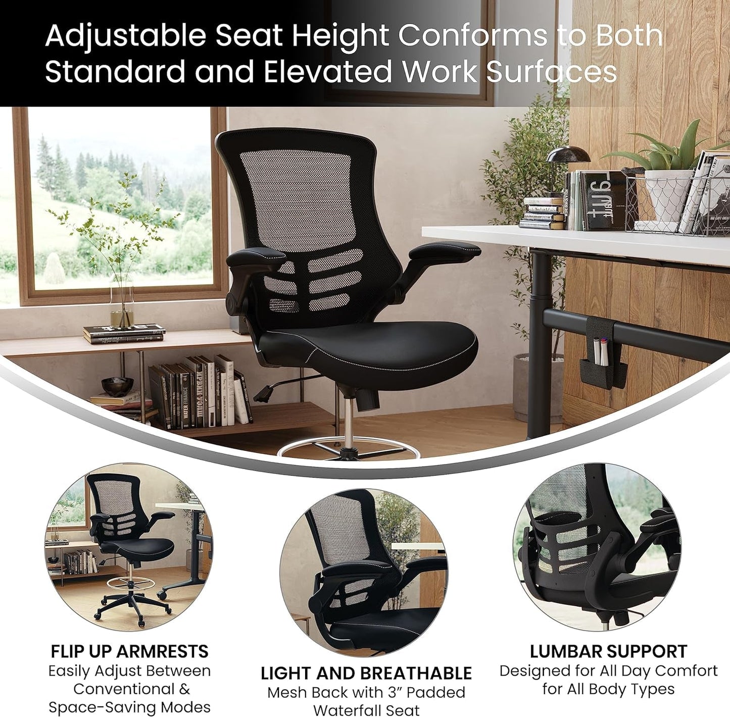 Kelista Mid Back Swivel Ergonomic Office Chair Black