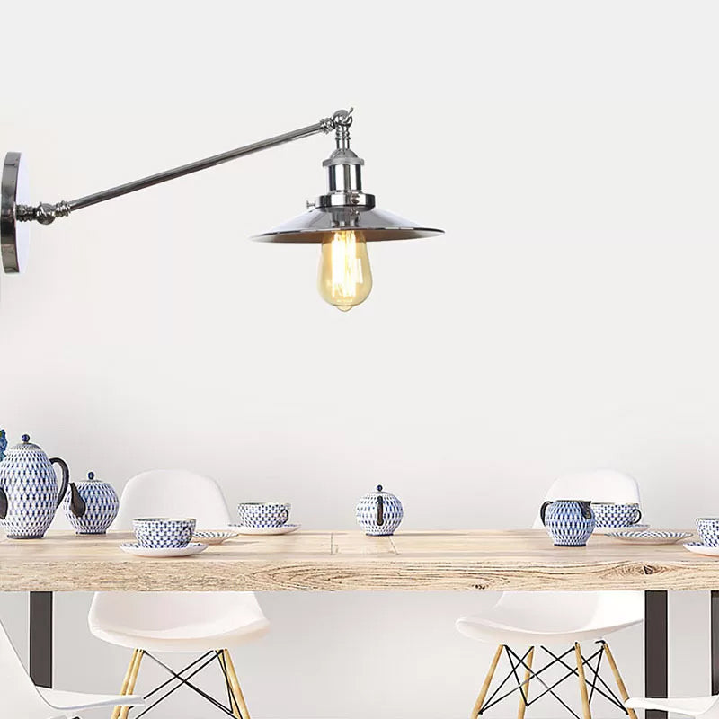 Camille Adjustable Chrome Swing Arm Wall Lamp (Saucer/Horn Shape)