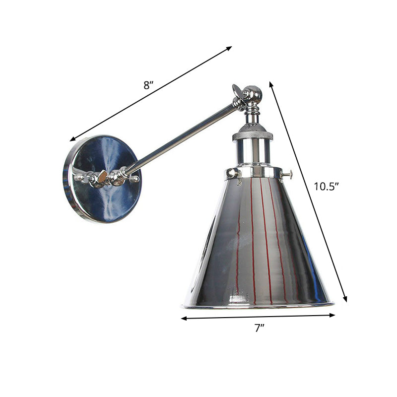 Camille Adjustable Chrome Swing Arm Wall Lamp (Saucer/Horn Shape)