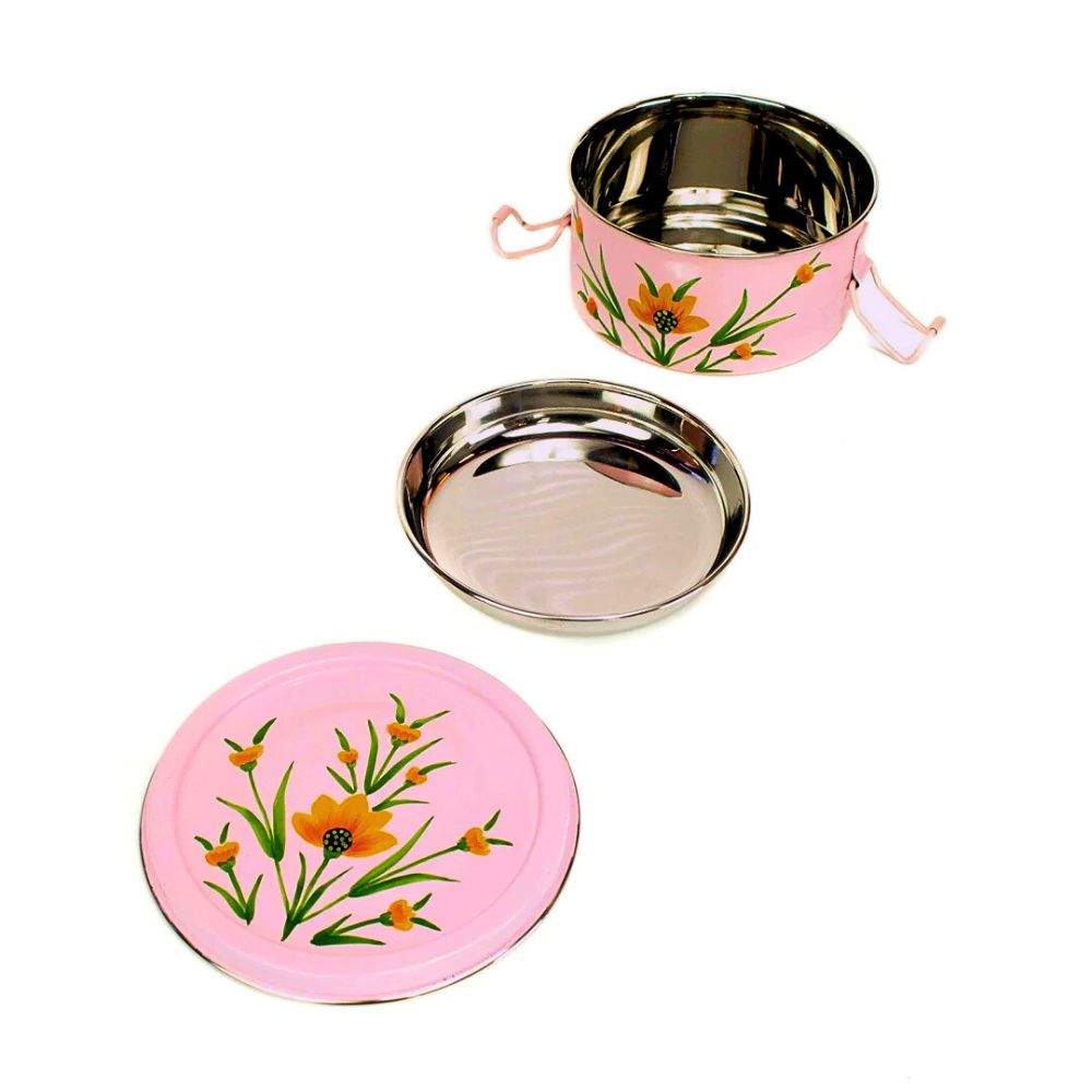 Round Steel Tiffin Container - Pink Floral 4.75"