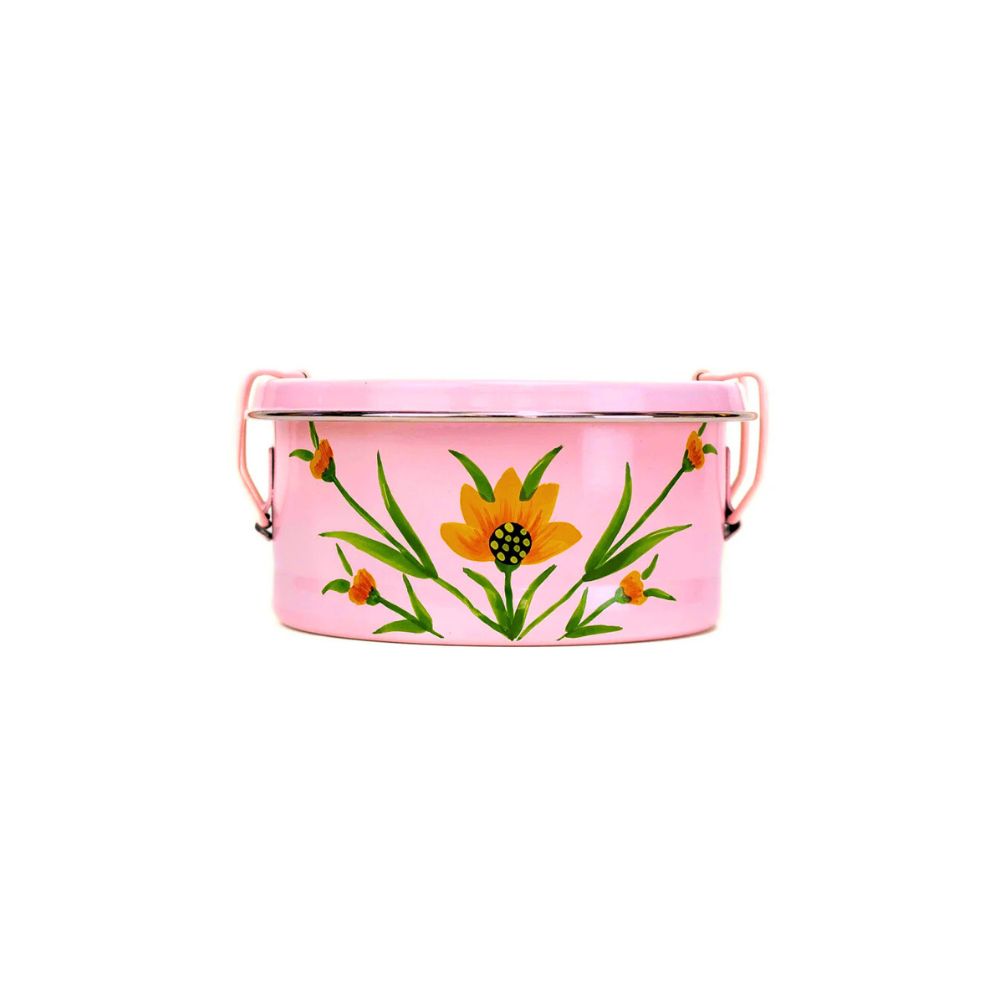 Round Steel Tiffin Container - Pink Floral 4.75"