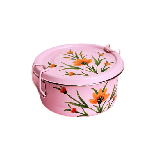 Round Steel Tiffin Container - Pink Floral 4.75"