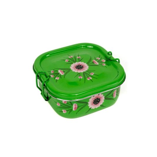 Square Steel Tiffin Container - Green Floral 4.5"