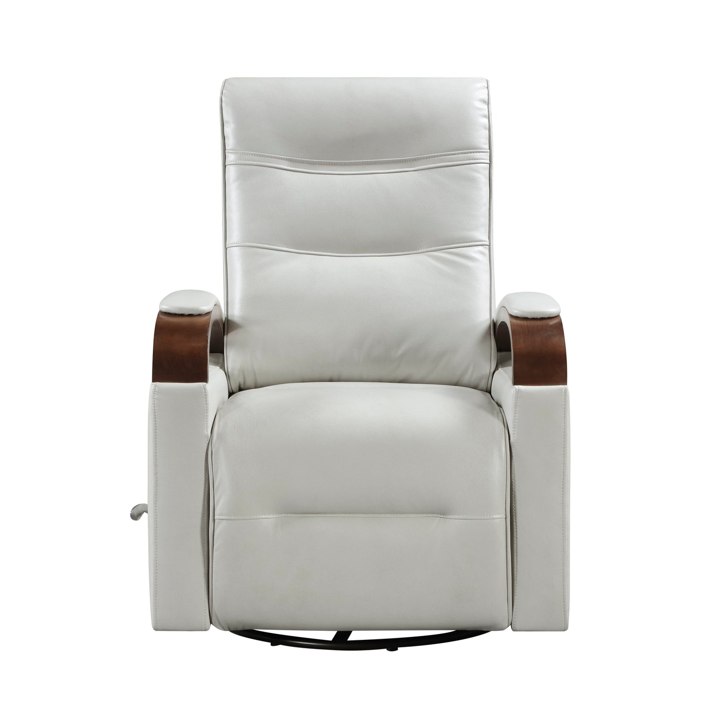 1pc Swivel Gliding Recliner Faux Leather Upholstered Solid Rubberwood Arms Luxurious Living Room Furniture, Smoke Color