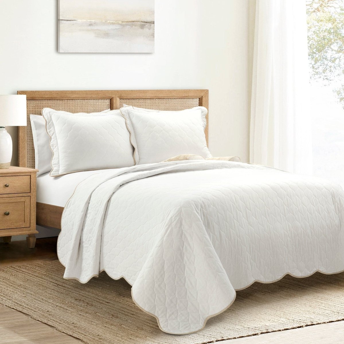 Coastal Chic Scalloped Edge Reversible Quilt 3 Piece Set