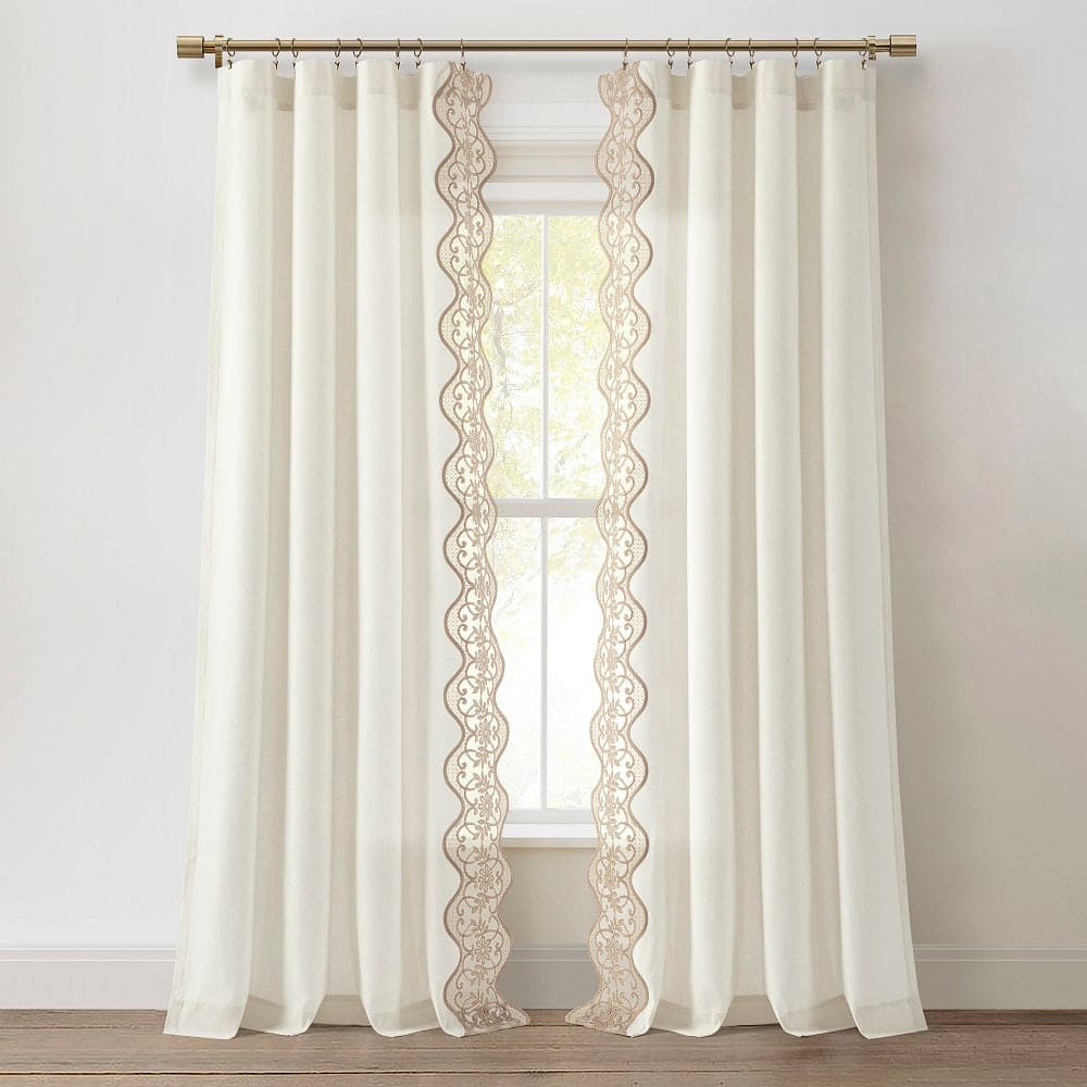 Scalloped Edge Lace Border Window Curtain (Single Panel)