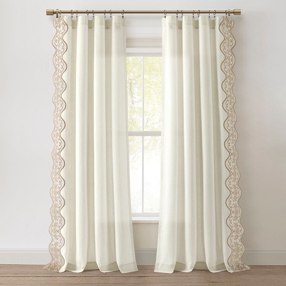 Scalloped Edge Lace Border Window Curtain (Single Panel)