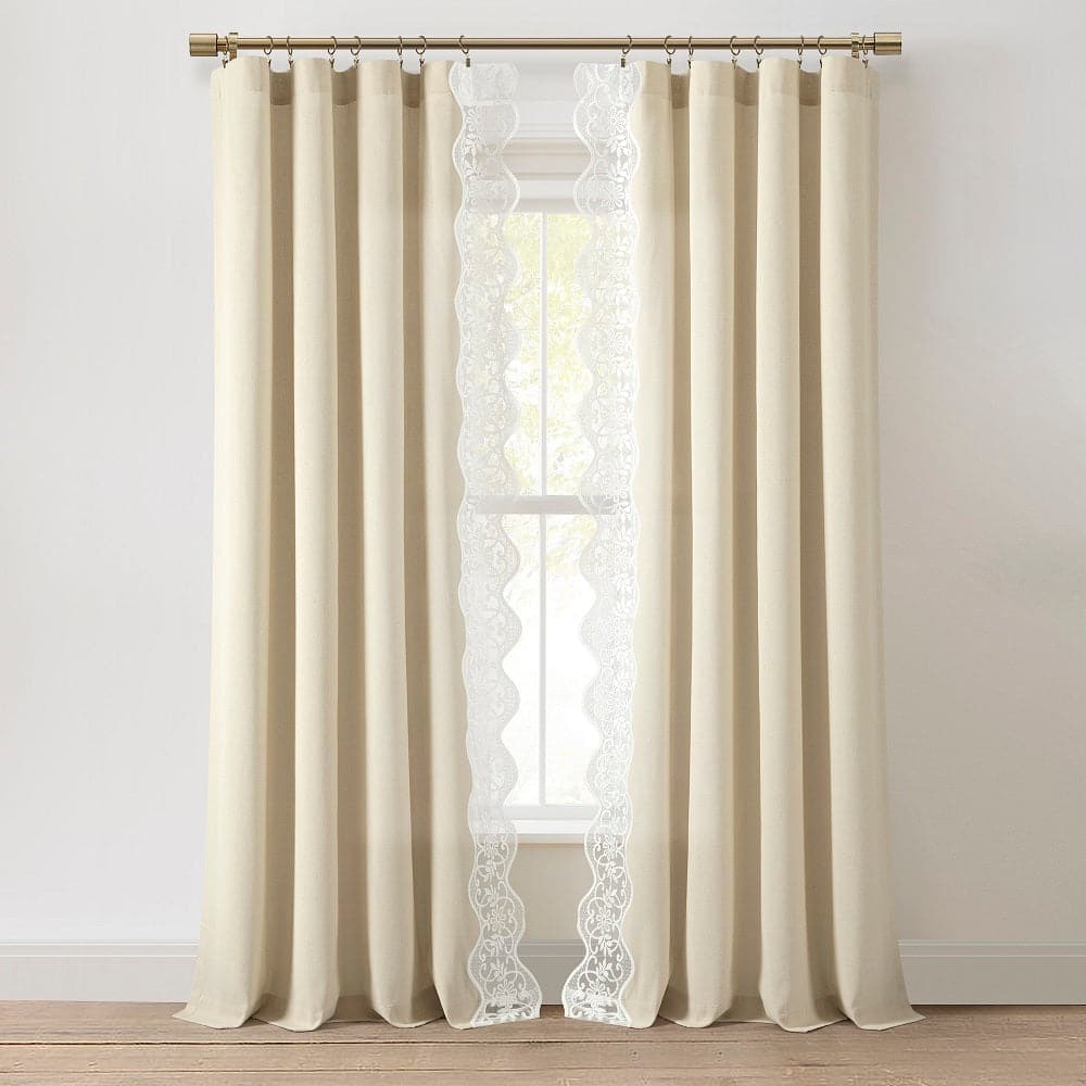Scalloped Edge Lace Border Window Curtain (Single Panel)