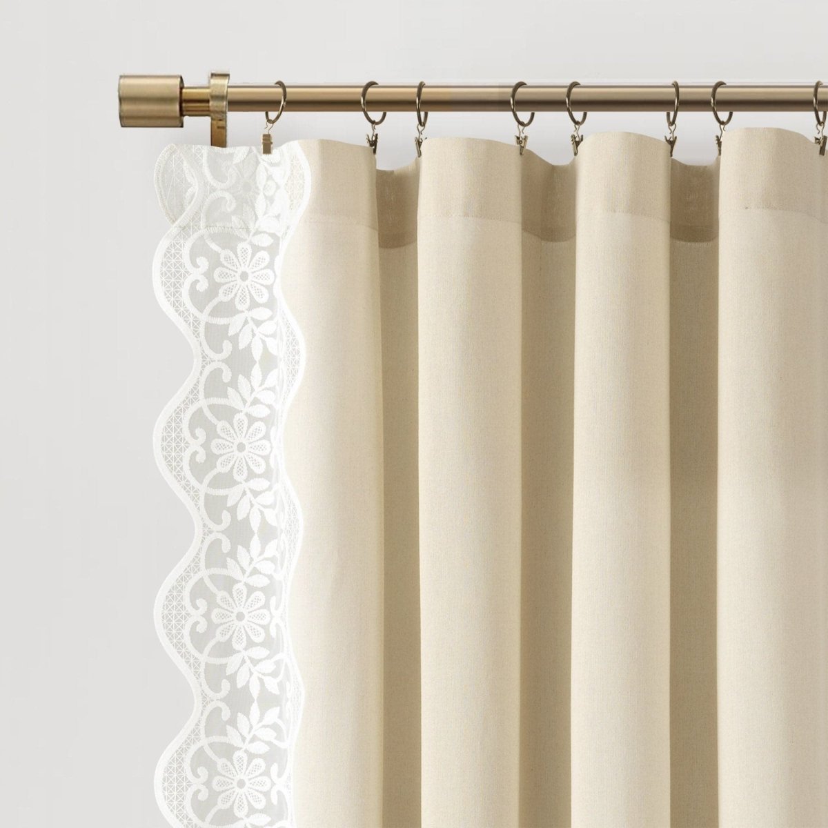 Scalloped Edge Lace Border Window Curtain (Single Panel)