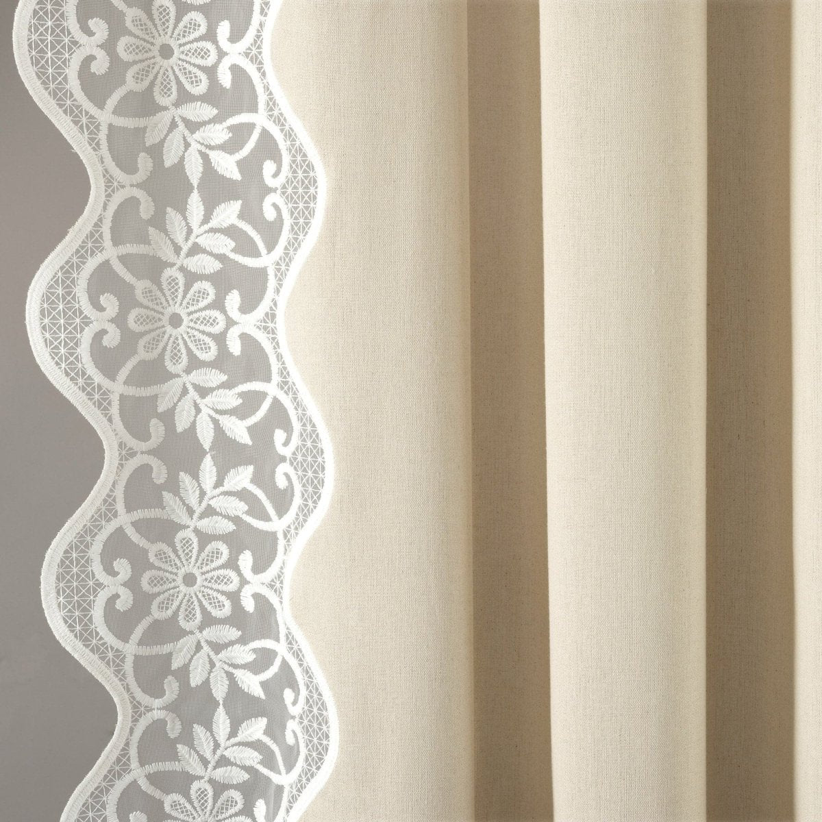 Scalloped Edge Lace Border Window Curtain (Single Panel)