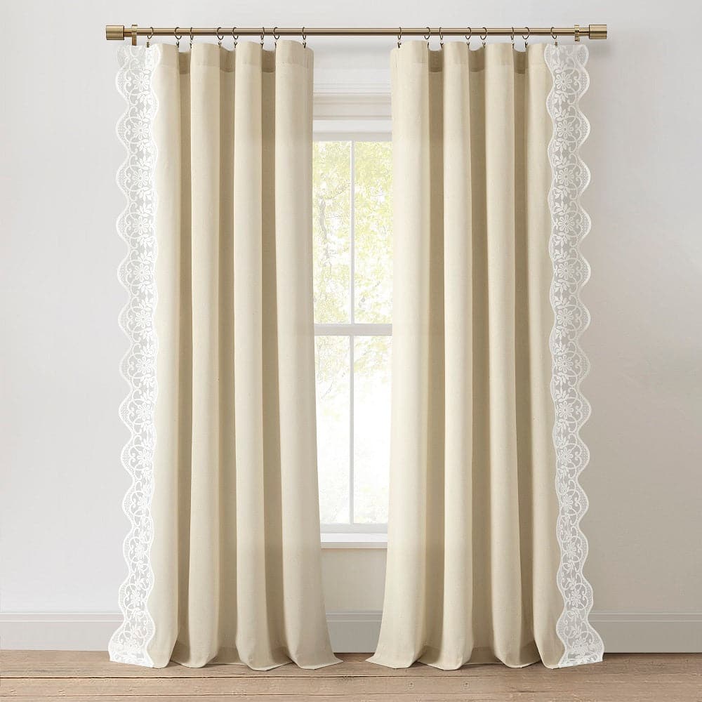 Scalloped Edge Lace Border Window Curtain (Single Panel)