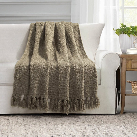 Tulum Boucle Textured Woven Fringed Throw Blanket