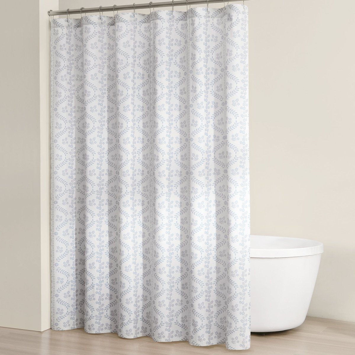 Doreen Delicate Floral Linen Textured Shower Curtain