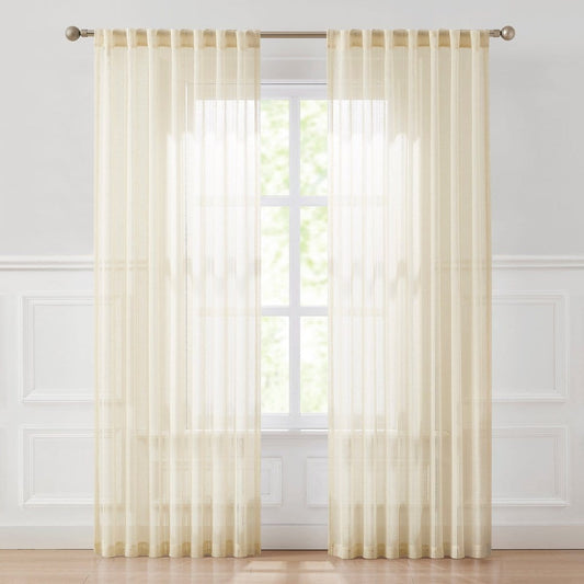 Calia Textured Stripe Sheer Window Curtain Panels