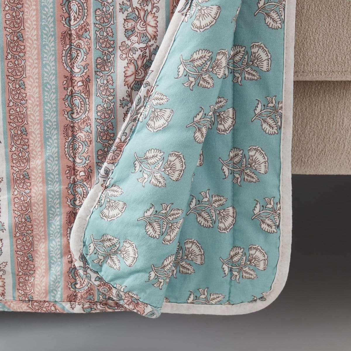 Sofia Flower Block Bouquet Reversible Cotton Throw Blanket