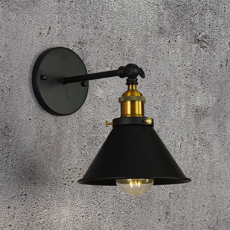 Alice - Industrial Black and Brass Flared Sconce