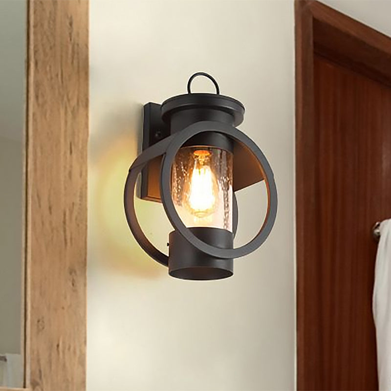 Industrial Elegance - Adjustable Black Sconce with Seedy Glass Shade