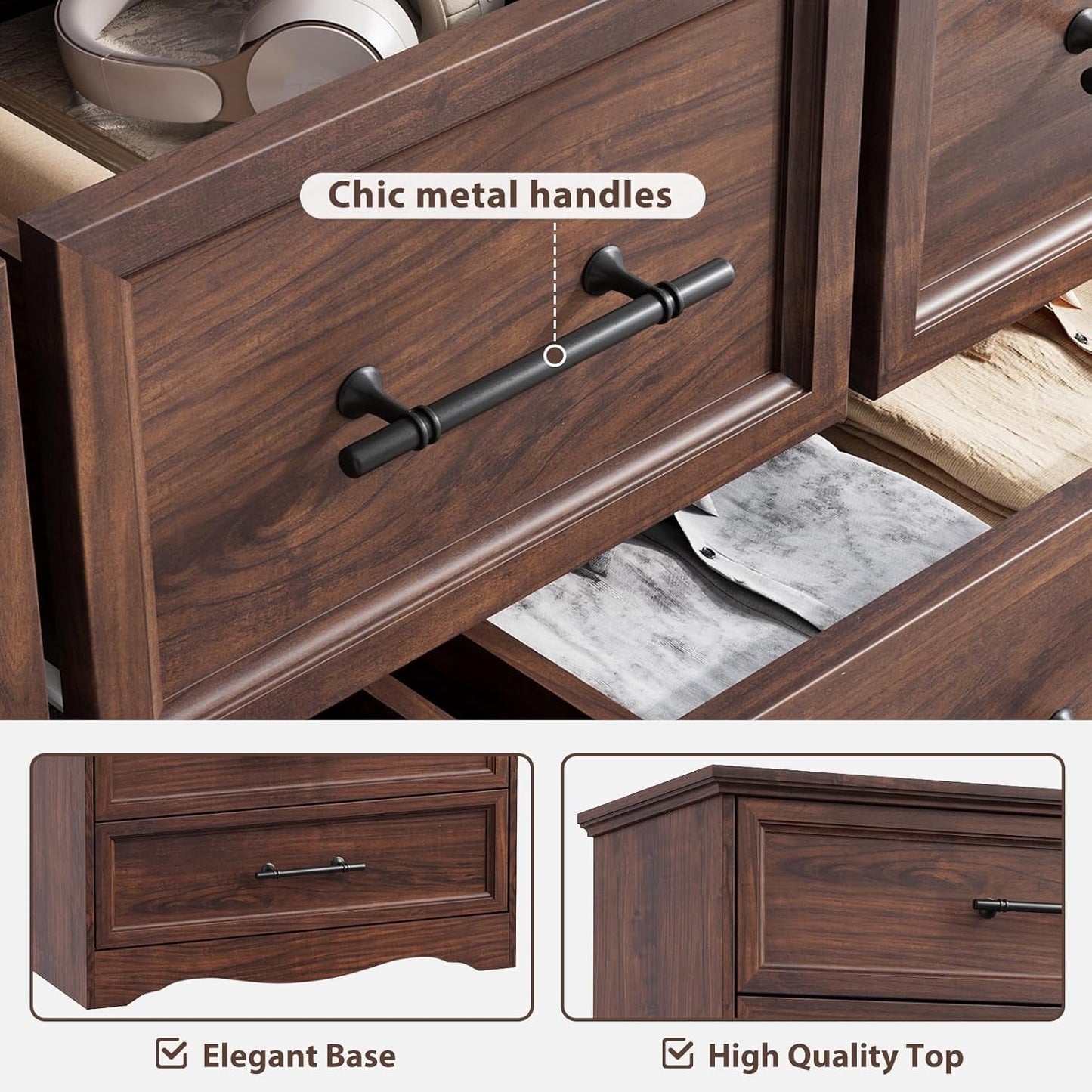 Walnut Farmhouse Dresser 7 Drawers Metallic Handles