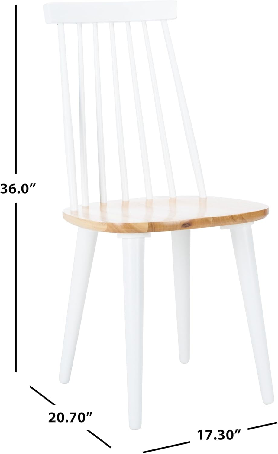 Farmhouse Spindle Back Side Chair White Natural Dining Room with dimensions 36.0" height, 20.70" width, 17.30" depth.