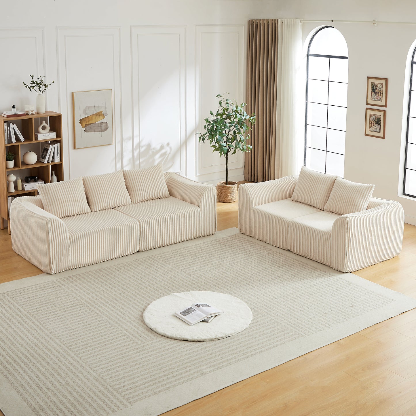 Minimalist 3+2 Seater Corduroy Sofa Set with Curved Lines