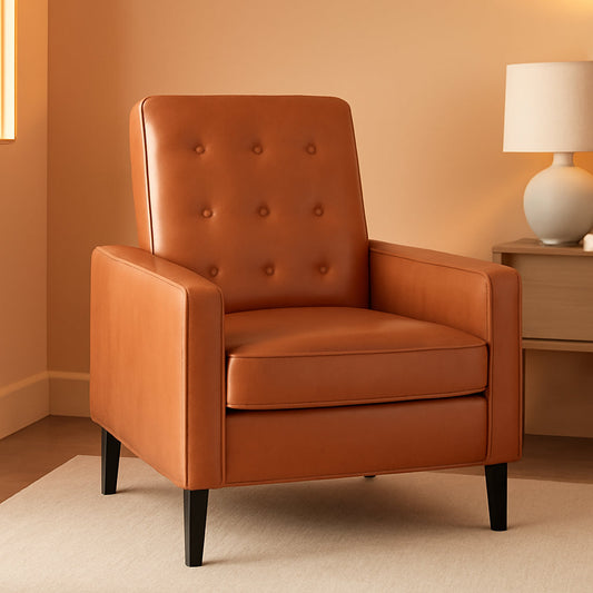 Erza Cognac Brown Leathersoft Pushback Mid Century Modern Recliner Chair