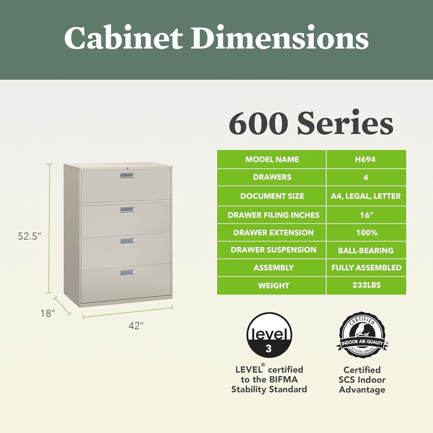 4 Drawer Lateral File Cabinet With Lock Light Gray