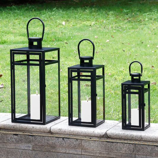  Set of 3 Stainless Steel Lantern (12/15/19'') -Black