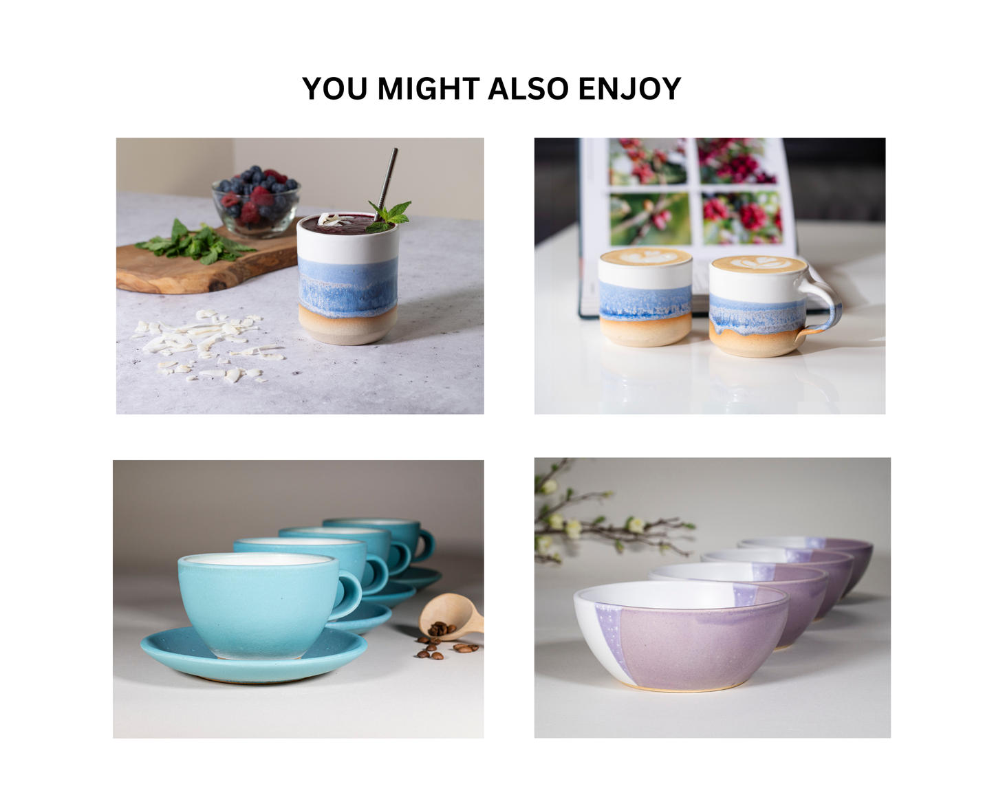 Ceramic Coffee Tea Mug with Handle Blue-Purple White 14 oz Stoneware